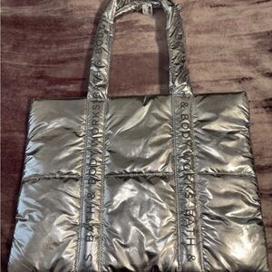 Bath and Body Works Silver Puffer Tote Bag Silver Originally $130 NEW WITH TAGS